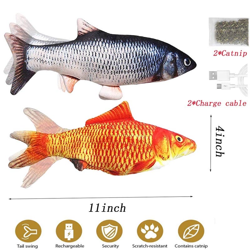 JTEEY 2 Pack Electric Moving Fish Cat Toy - Realistic Plush Simulation Dancing Wagging Catnip Kicker for Indoor Cats - Interactive Chew Kitten Toy - Image 2